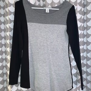 Black and grey blocking with angles bottom seam.